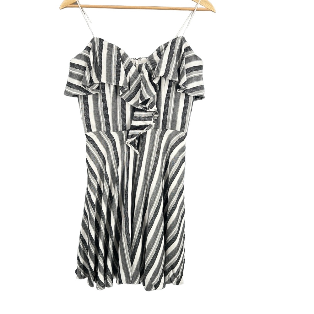 Amanda Uprichard Mini Dress Black White Stripes Ruffle Strapless Size S